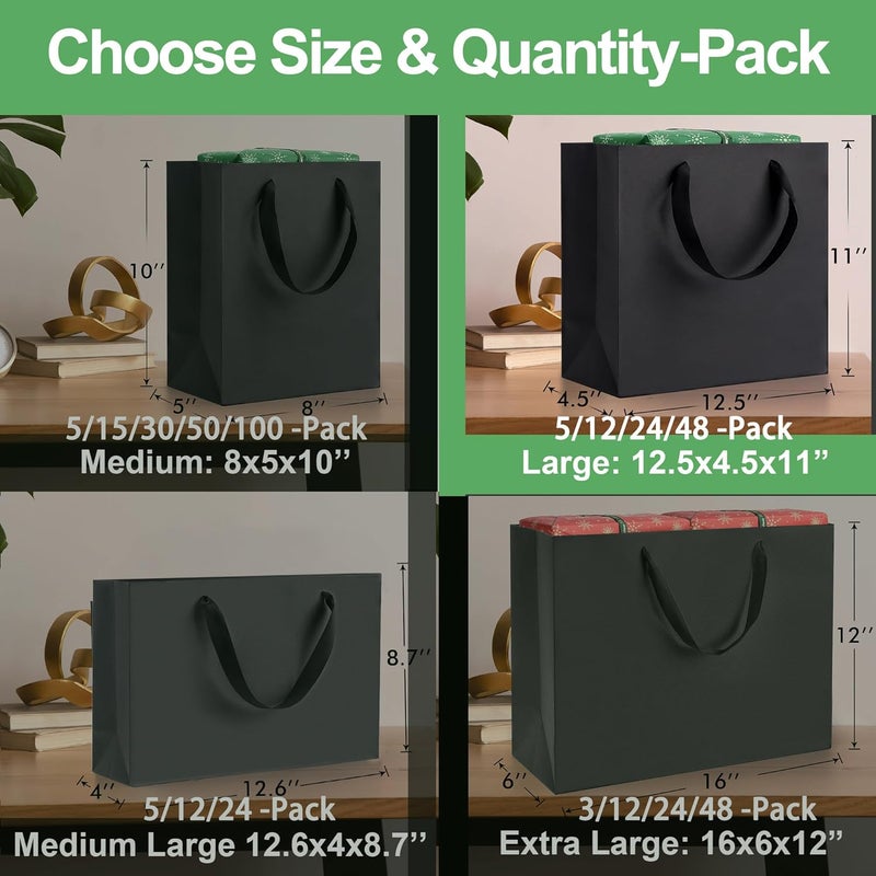 MOXARYSU Large Black Gift Bags: 12.5x4.5x11 Inch 24pcs Paper Bags Bulk For Party Shopping Birthday Wedding (L,24) - Image 2